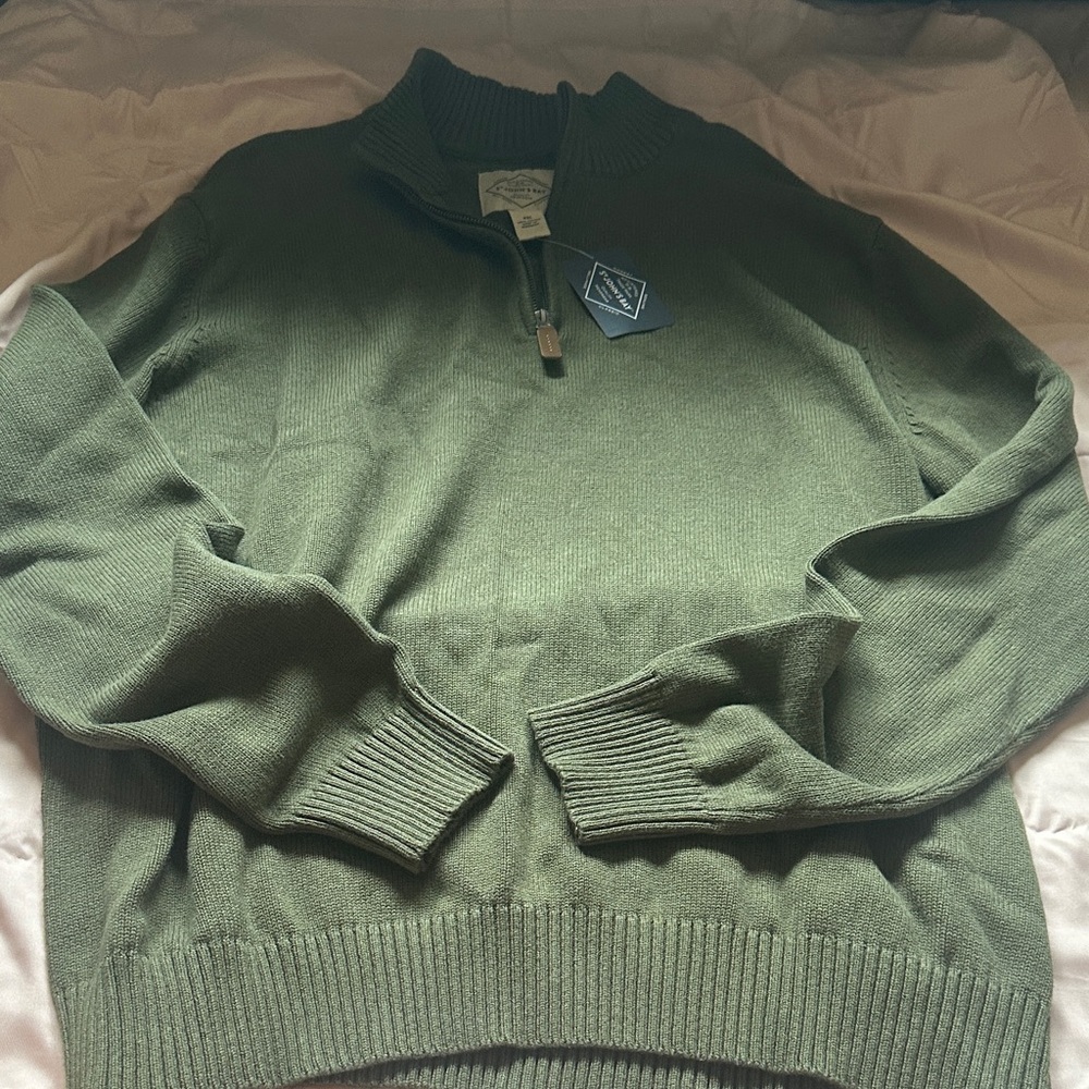 St. John's Bay Dark Evergreen HTR 1/4 Zip-Up Sweater